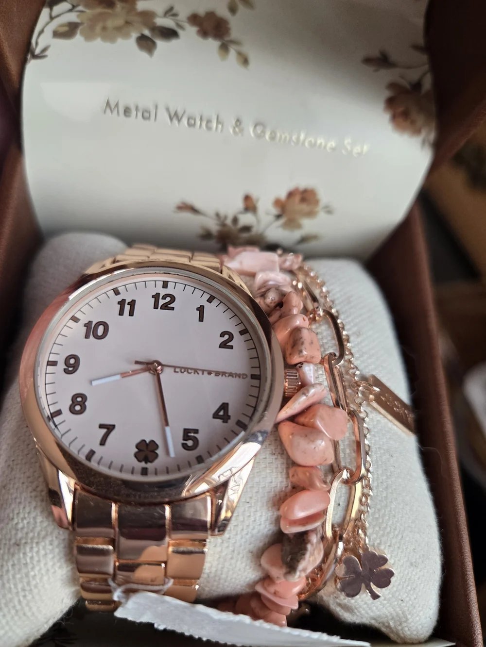 Lucky Brand Rose Gold Watch with Pink Bead and Charm Bracelets